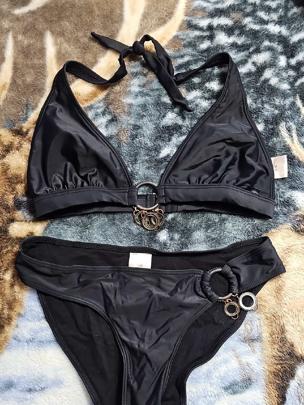 La Vie En Rose Black Ring-Trim Halter Bikini